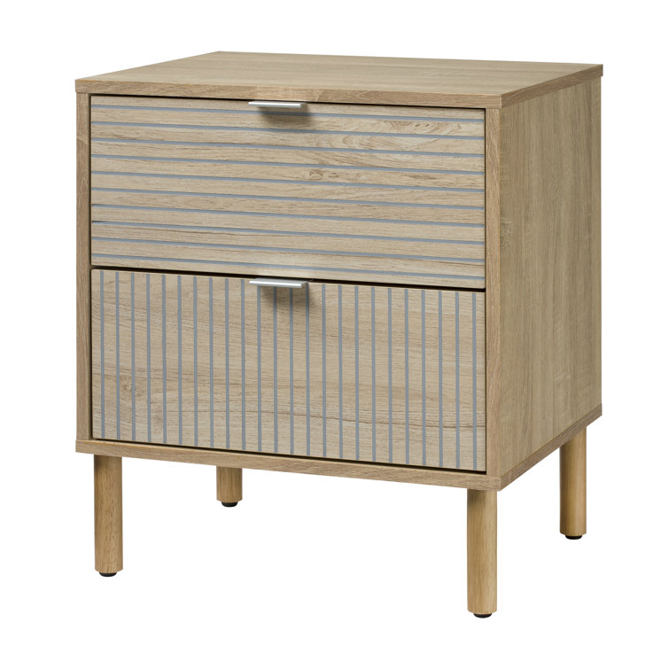 Merk Light Brown Wood 2-Drawer Nightstand