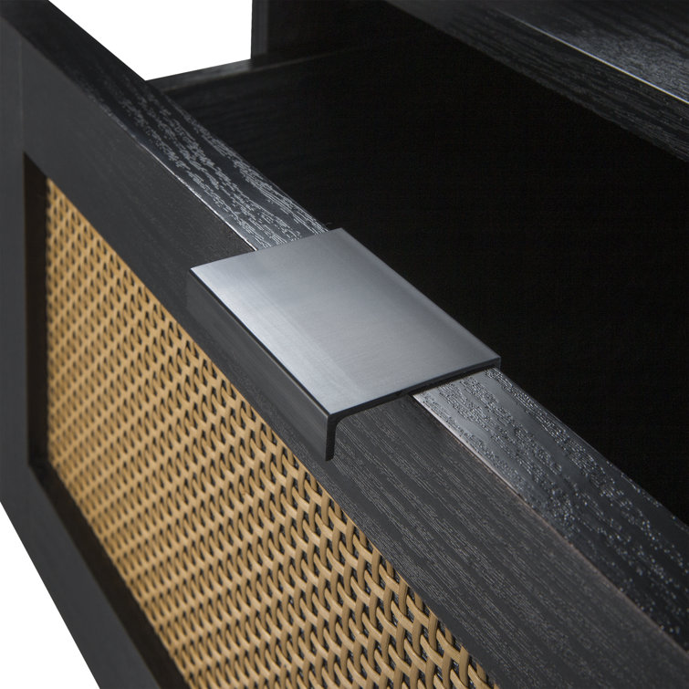 Black and Light Brown Rattan 2-Drawer Nightstand