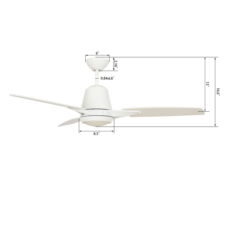 52'' White Plywood Smart Ceiling Fan with LED Light and Voice Control