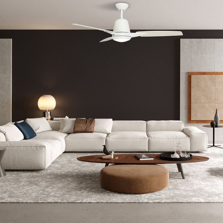 52'' White Plywood Smart Ceiling Fan with LED Light and Voice Control
