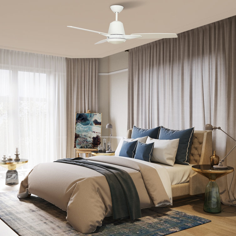 52'' White Plywood Smart Ceiling Fan with LED Light and Voice Control
