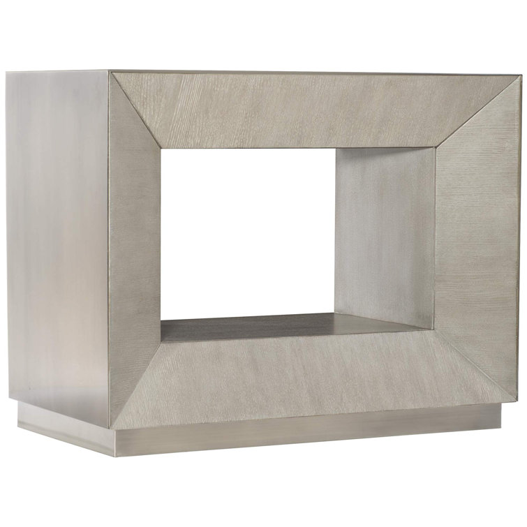 Transitional Cerused Greige Oak Nightstand with Tarnished Nickel Accents