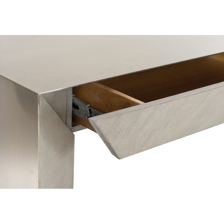 Transitional Cerused Greige Oak Nightstand with Tarnished Nickel Accents