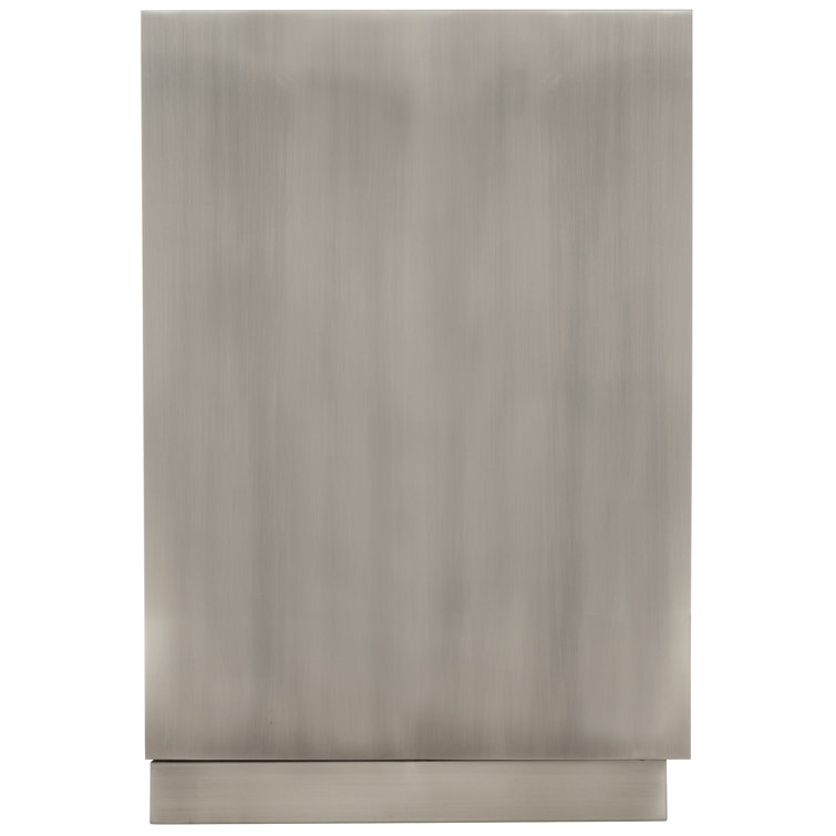 Transitional Cerused Greige Oak Nightstand with Tarnished Nickel Accents