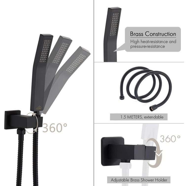 Matte Black Multi-Head Rain Shower System with Handheld