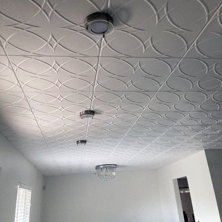 Plain White Polystyrene Glue-Up Ceiling Tile with Circles and Stars Design