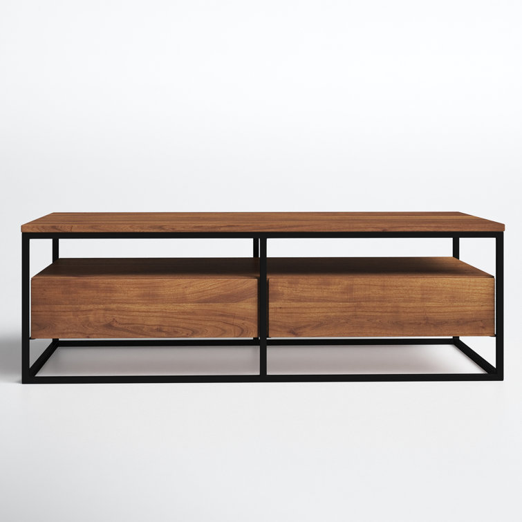Light Brown Rectangular Solid Wood Coffee Table with Storage