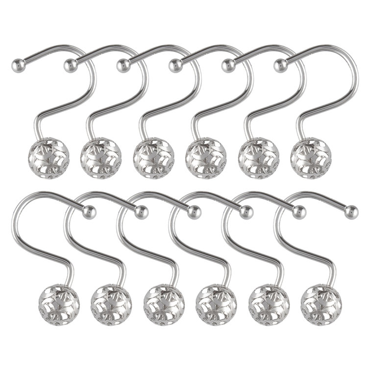 Chrome Decorative Metal Shower Curtain Hooks Set of 12