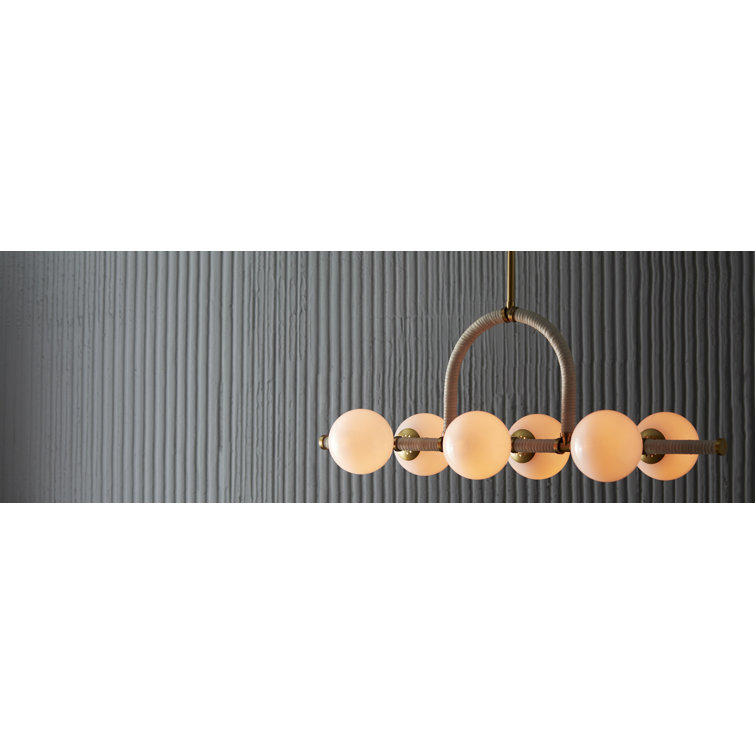 Antique Brass and Cream Leather 6-Light Chandelier