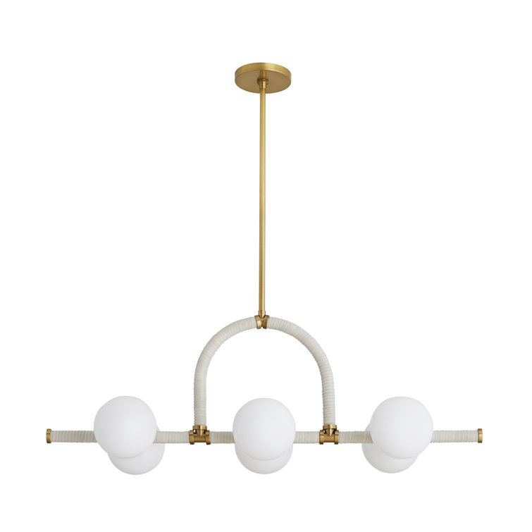 Antique Brass and Cream Leather 6-Light Chandelier