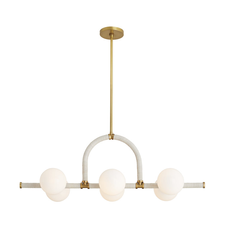 Antique Brass and Cream Leather 6-Light Chandelier