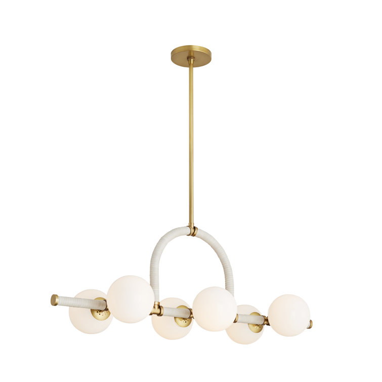 Antique Brass and Cream Leather 6-Light Chandelier
