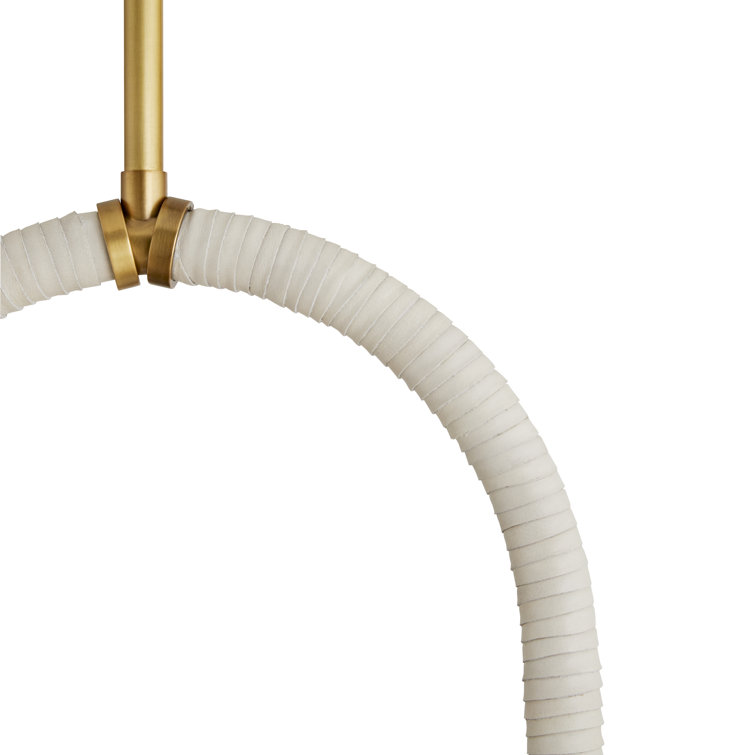Antique Brass and Cream Leather 6-Light Chandelier
