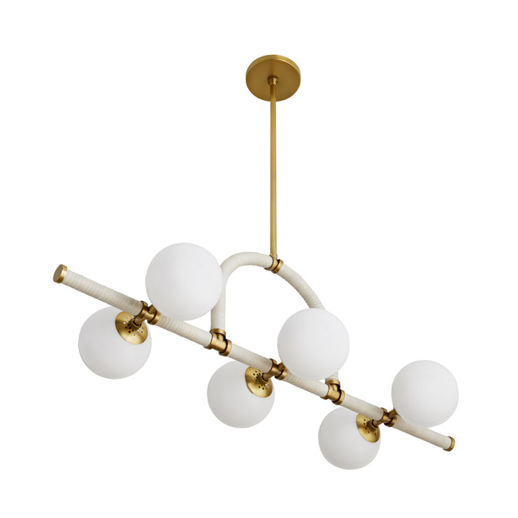 Antique Brass and Cream Leather 6-Light Chandelier