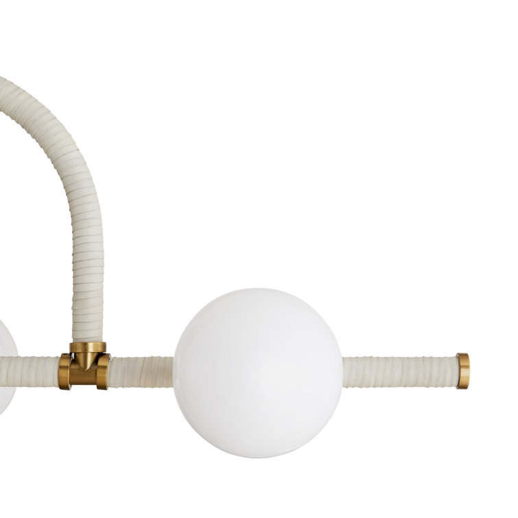 Antique Brass and Cream Leather 6-Light Chandelier