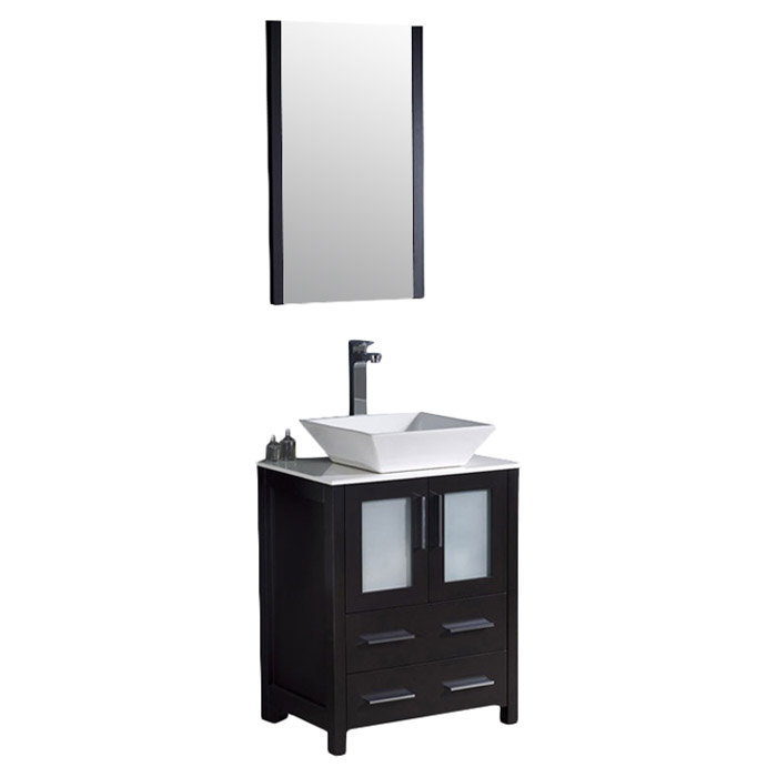 Espresso Engineered Wood Single Vessel Sink Vanity Set with Mirror