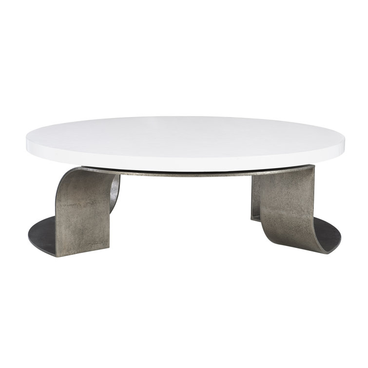 Catalina Round White Plaster and Graphite Coffee Table