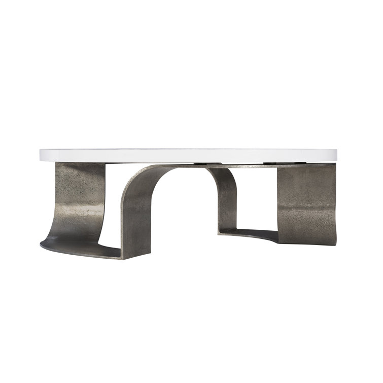 Catalina Round White Plaster and Graphite Coffee Table