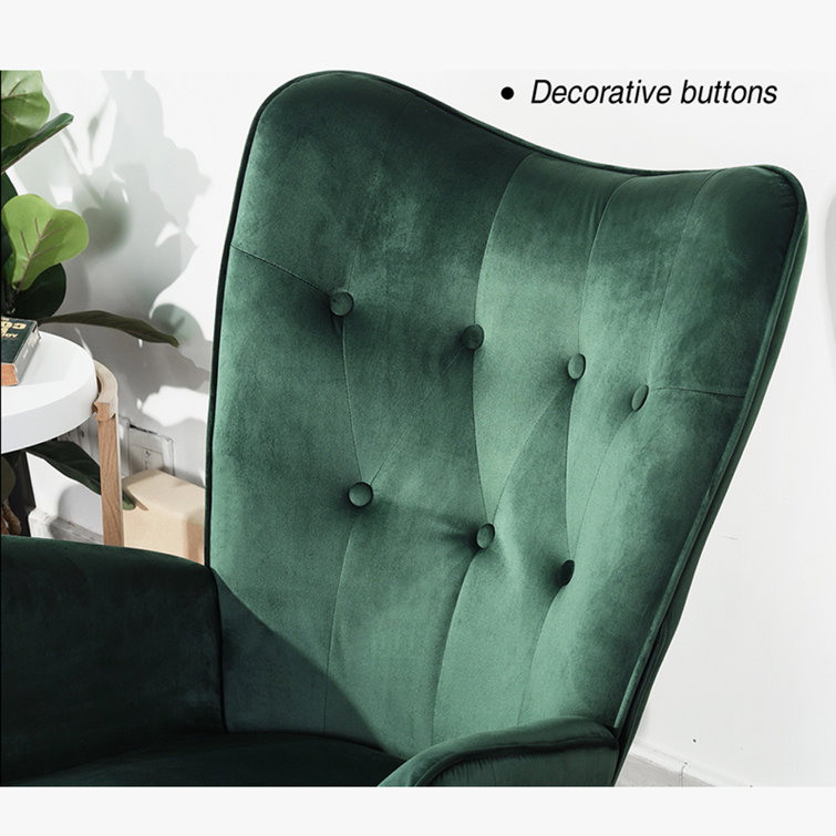 Forest Green Velvet Mid-Century Modern Rocking Chair