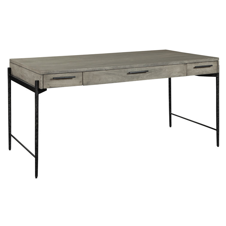 Bedford Gray Solid Mango Wood Transitional Home Office Desk with 3 Drawers