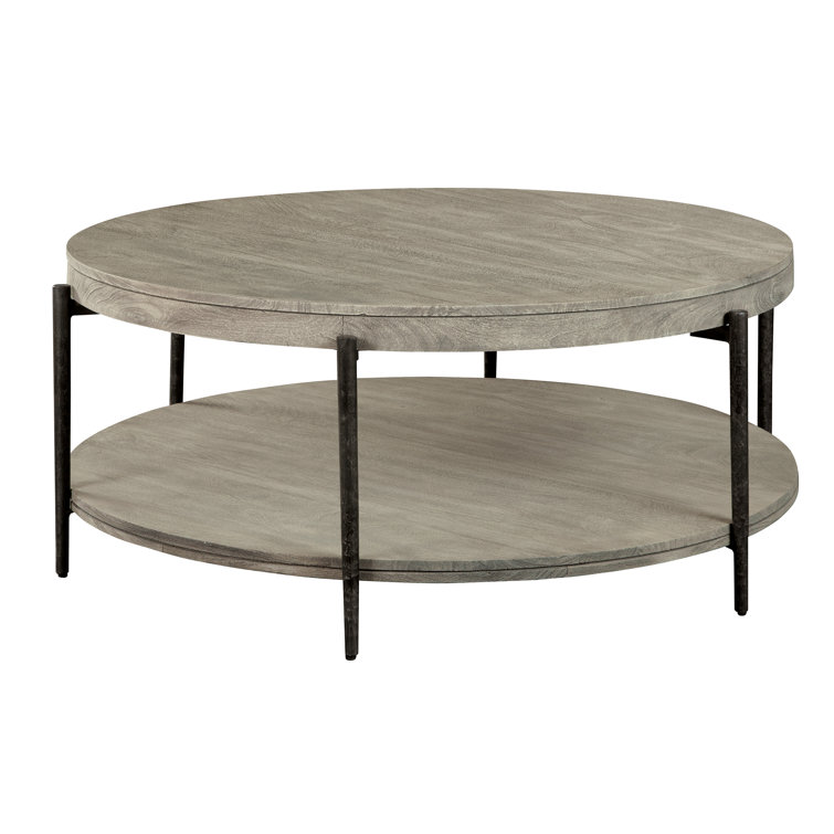 Round Gray Mango Wood and Metal Coffee Table