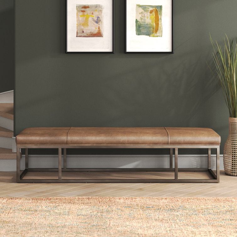 Dakota Warm Taupe Leather and Iron Bench