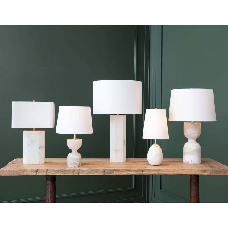 White Alabaster Table Lamp with Linen Shade