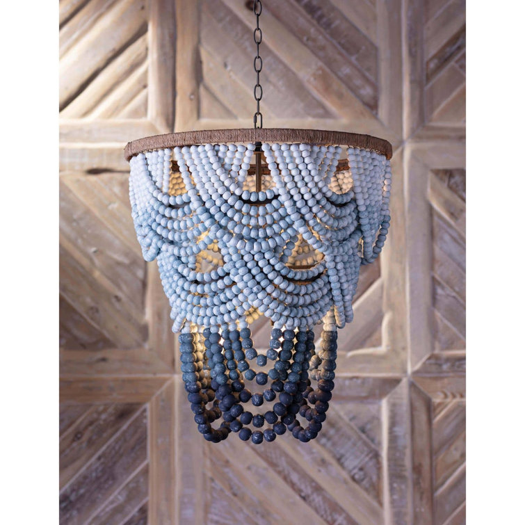 Blue Ombre Beaded Birch Wood 8-Light Chandelier