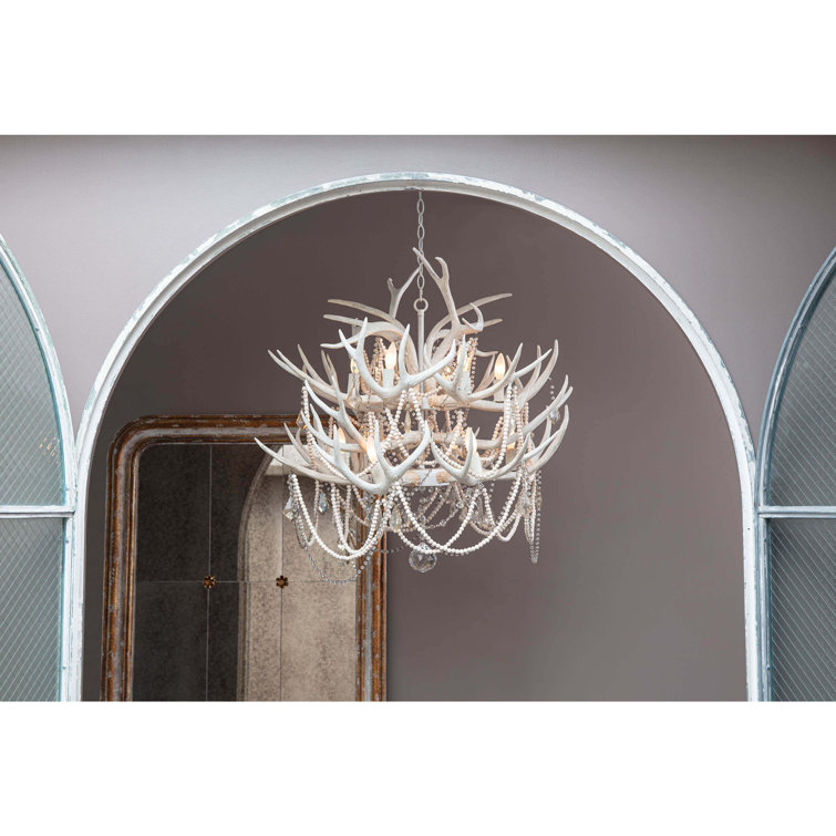 White Brass Antler 12-Light Chandelier