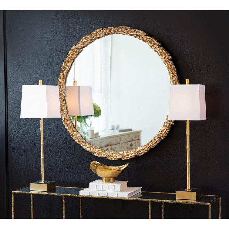 Sarina Gold Leaf Buffet Lamp with White Linen Shade
