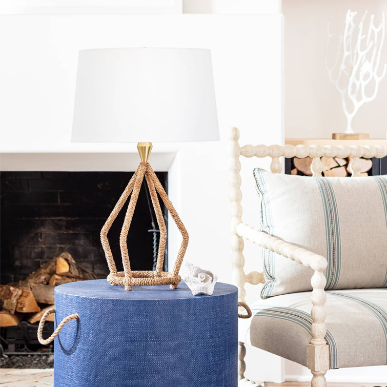Natural Rattan and Brass Table Lamp with Linen Shade