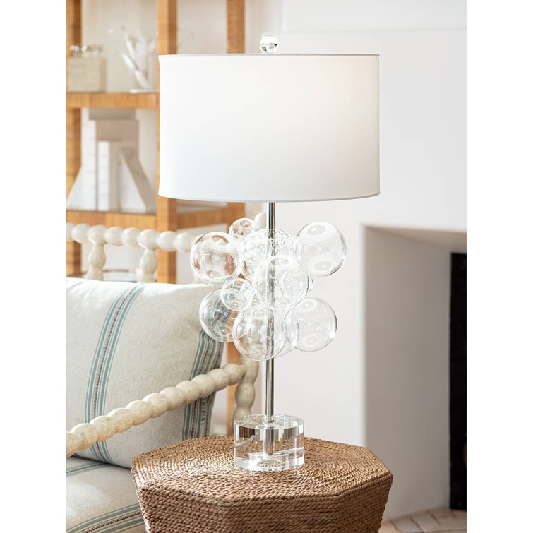 Clear Glass Bubble Table Lamp with Linen Shade
