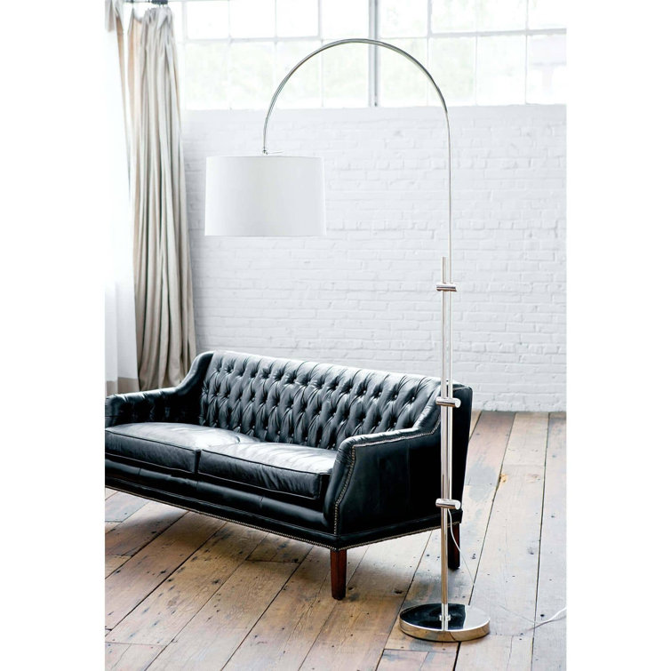Adjustable Polished Nickel Arc Floor Lamp with Linen Shade