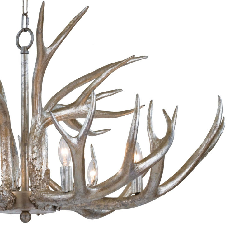 Silver Leaf Antler 6-Light Resin Chandelier
