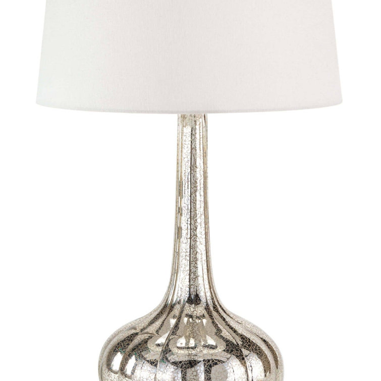 Antique Mercury Glass Table Lamp with Linen Shade