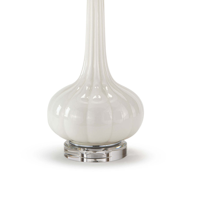 Snow White Glass Table Lamp with Linen Shade