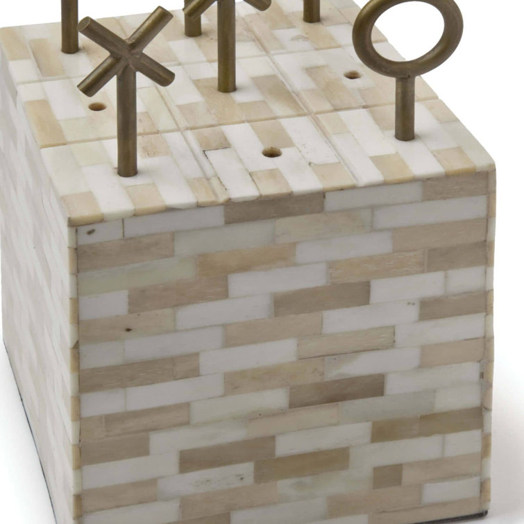 Multi-Tone Bone and Brass Tic Tac Toe Block