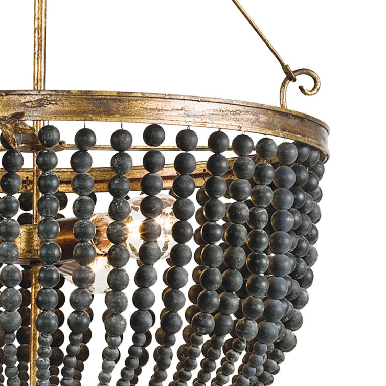 Black Beaded Wood Chandelier with Steel Frame