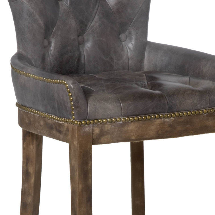 Vintage Ebony Argentinian Leather Aged Wood Tavern Bar Stool