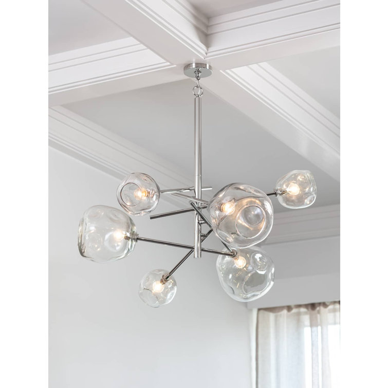 Elegant 6-Light Polished Nickel & Crystal Glass Chandelier