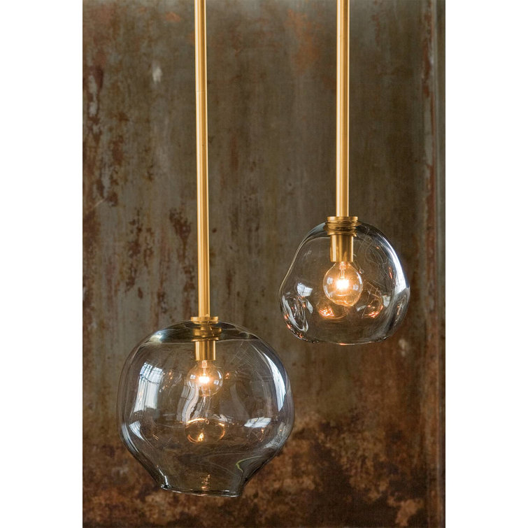 Sculptural Molten Glass & Brass Globe Pendant Light