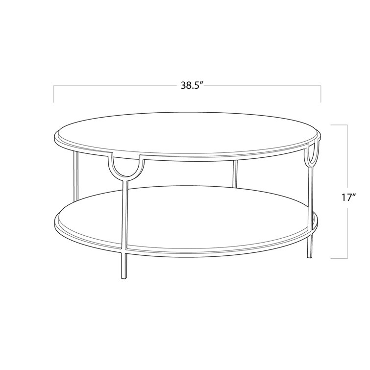 Ivory Gray Shagreen Round Metal Coffee Table with Brass Base