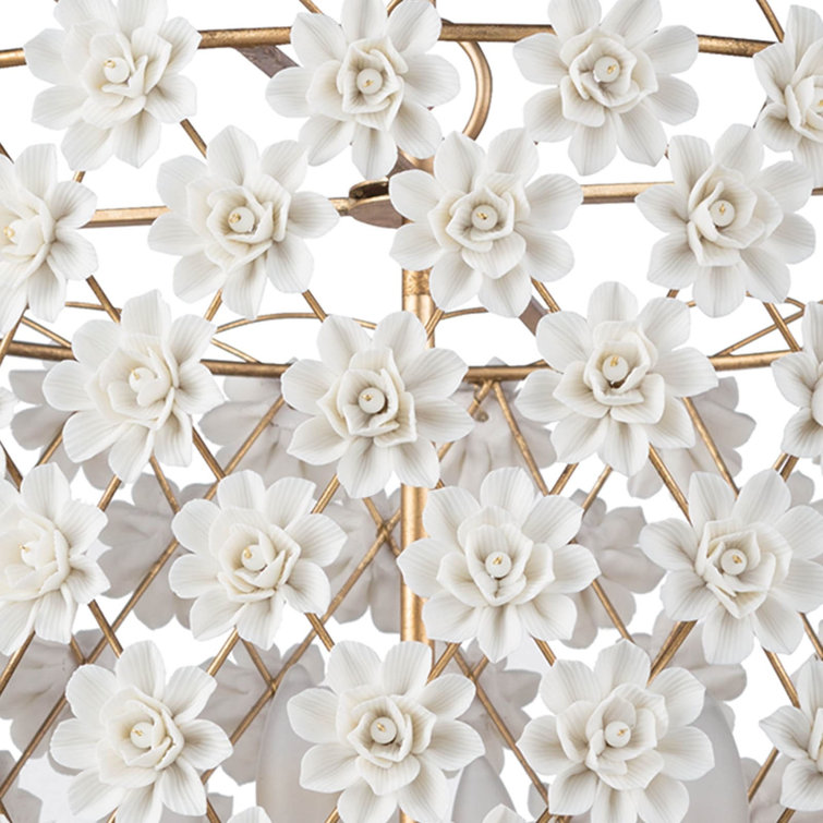 Elegant White & Gold Leaf Drum Chandelier with 4-Light Candelabra