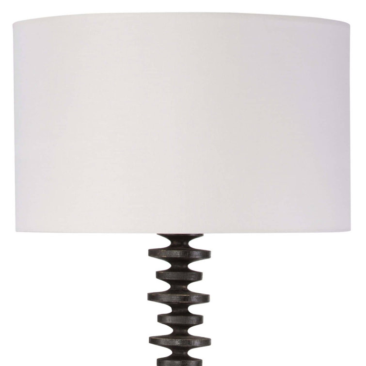 Ebony Birch Wood Fishbone Floor Lamp with Linen Shade