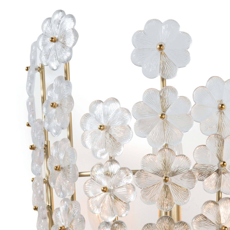Natural Brass Floral Glass 3-Light Wall Sconce