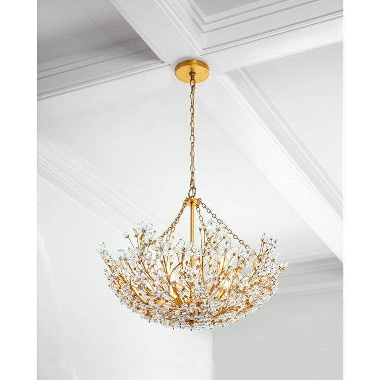 Elegant Gold Leaf 27.5" Chandelier with Crystal Accents