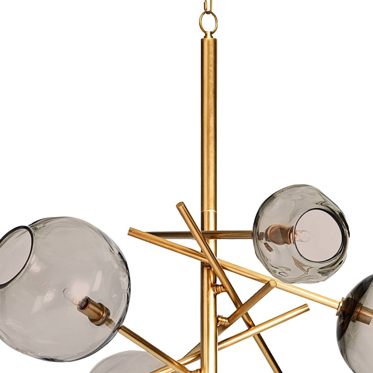 Regina Andrew 6-Light Sputnik Chandelier in Natural Brass with Smoke Glass Globes