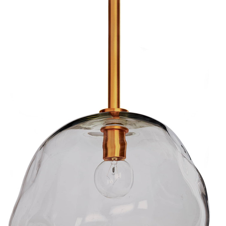 Sculptural Molten Glass & Brass Globe Pendant Light