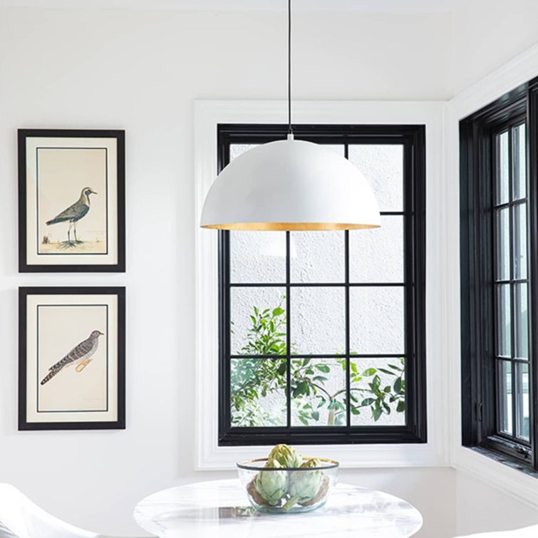 Large White and Gold Bowl Pendant Light