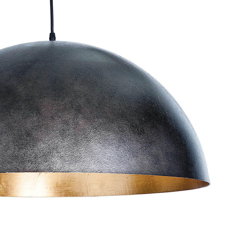 Sigmund 15" Blackened Steel Bowl Pendant with Gold-Leaf Interior